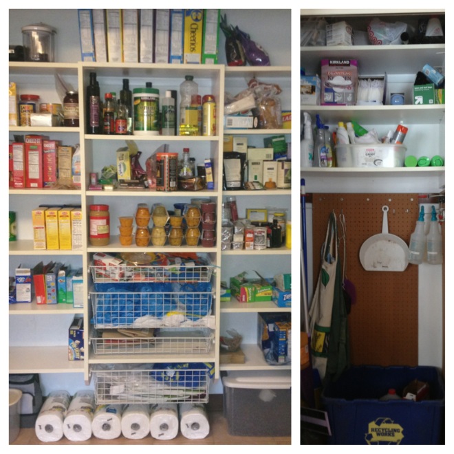 L: my cleaned and organized pantry. R: the cleaned and organized cleaning closet.